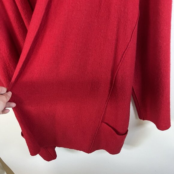 Eileen Fisher Red Enveloped Boiled Wool Open Kimono Cardigan Size L Longline‎ - Picture 4 of 10